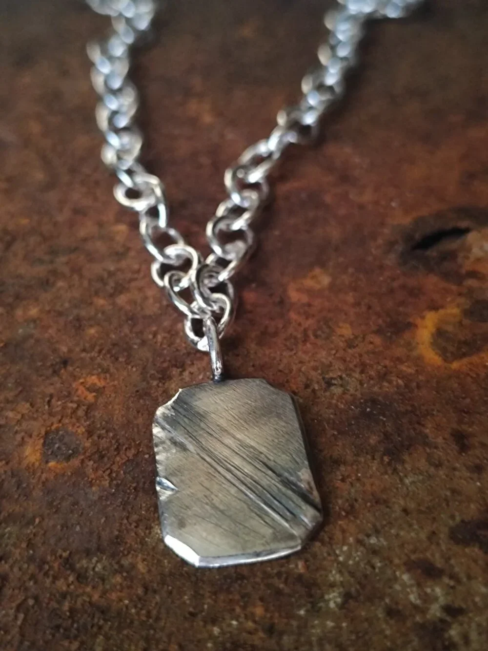Handmade Sterling Silver Engravable Pendant Necklace – Thick Link Chain